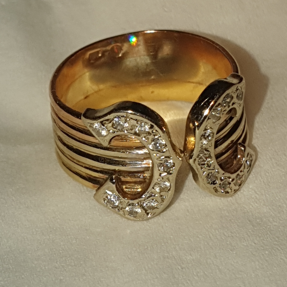 Estate 14K Yellow White Rose Gold Double C Motif Bypass Ring 4.0g